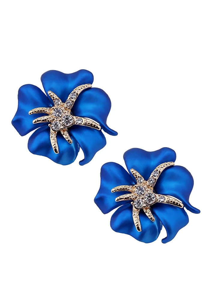 Aslaty Μπλε Σκουλαρίκια Λουλούδι | Κοσμήματα - Σκουλαρίκια Aslaty Blue Flower Pierced Earrings