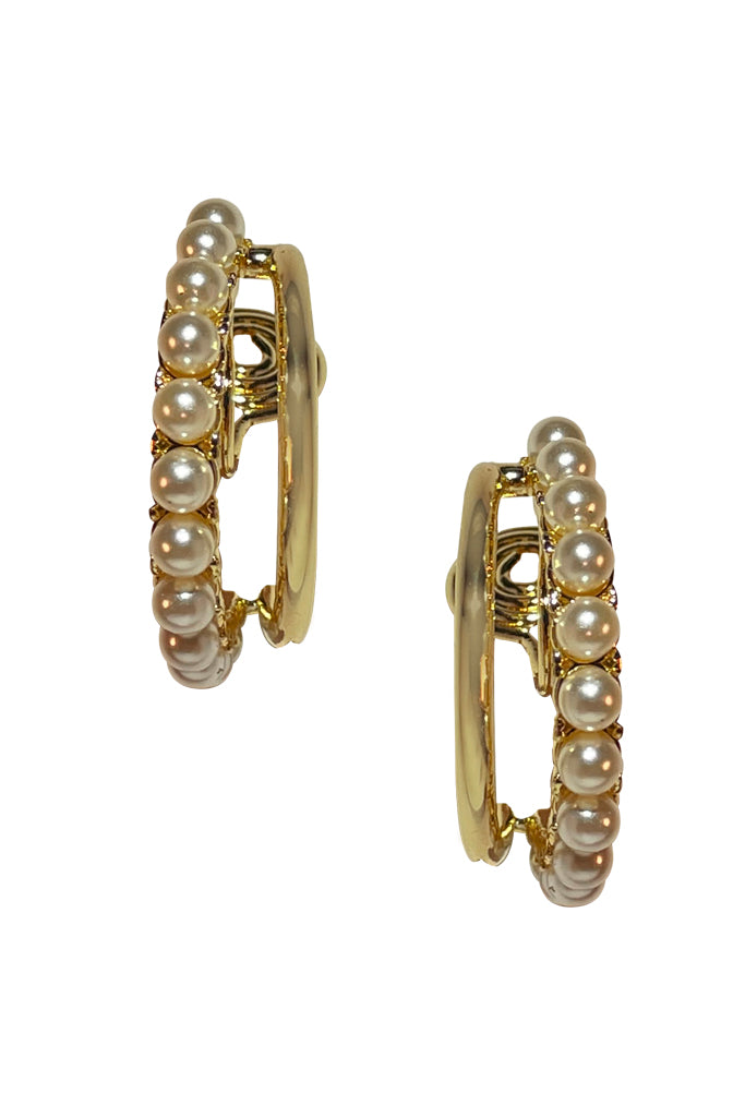 Kerto Χρυσά Σκουλαρίκια Κρίκοι με Πέρλες Κλιπ | Κοσμήματα - Σκουλαρίκια με Κλιπ | Kerto Gold Pearl Hoops Clip Earrings