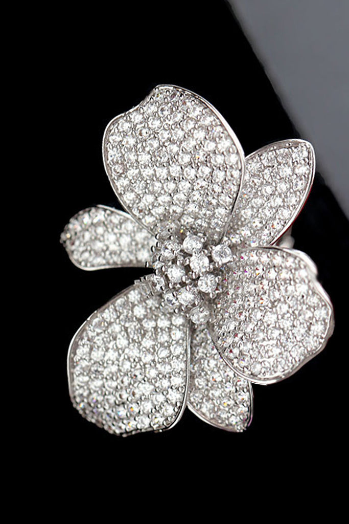 Aratty Ασημί Σκουλαρίκια Λουλούδια με Κρύσταλλα | Κοσμήματα - Σκουλαρίκια | Aratty Silver Crystal Flower Pierced Earrings