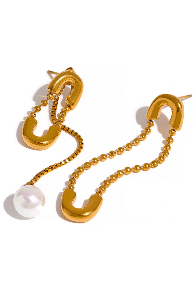 Tarny Χρυσά Ασύμμετρα Σκουλαρίκια με Πέρλα | Κοσμήματα - Σκουλαρίκια | Tarny Gold Asymmetrical Earrings