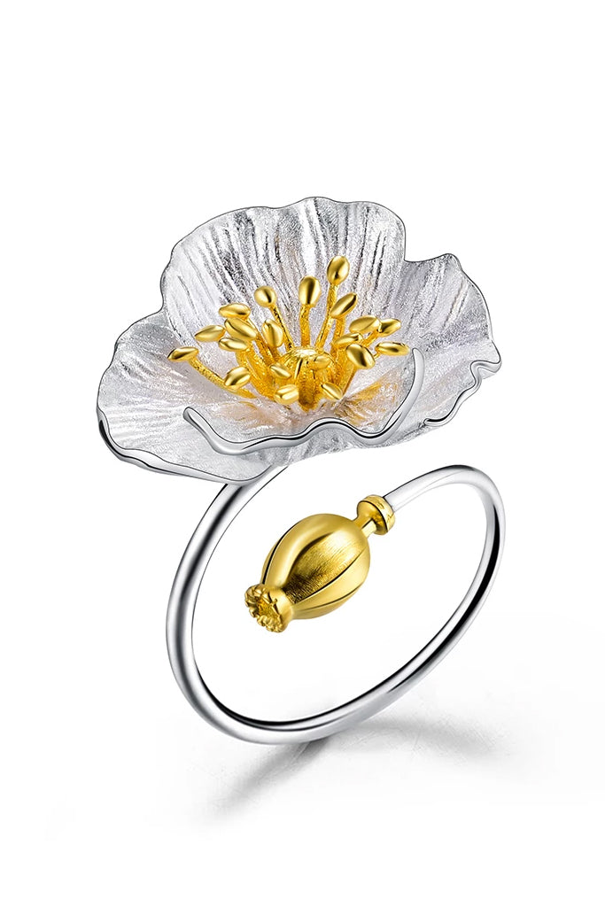 Poppy Ασημένιο Δαχτυλίδι με Λουλούδι  | Κοσμήματα - Δαχτυλίδια