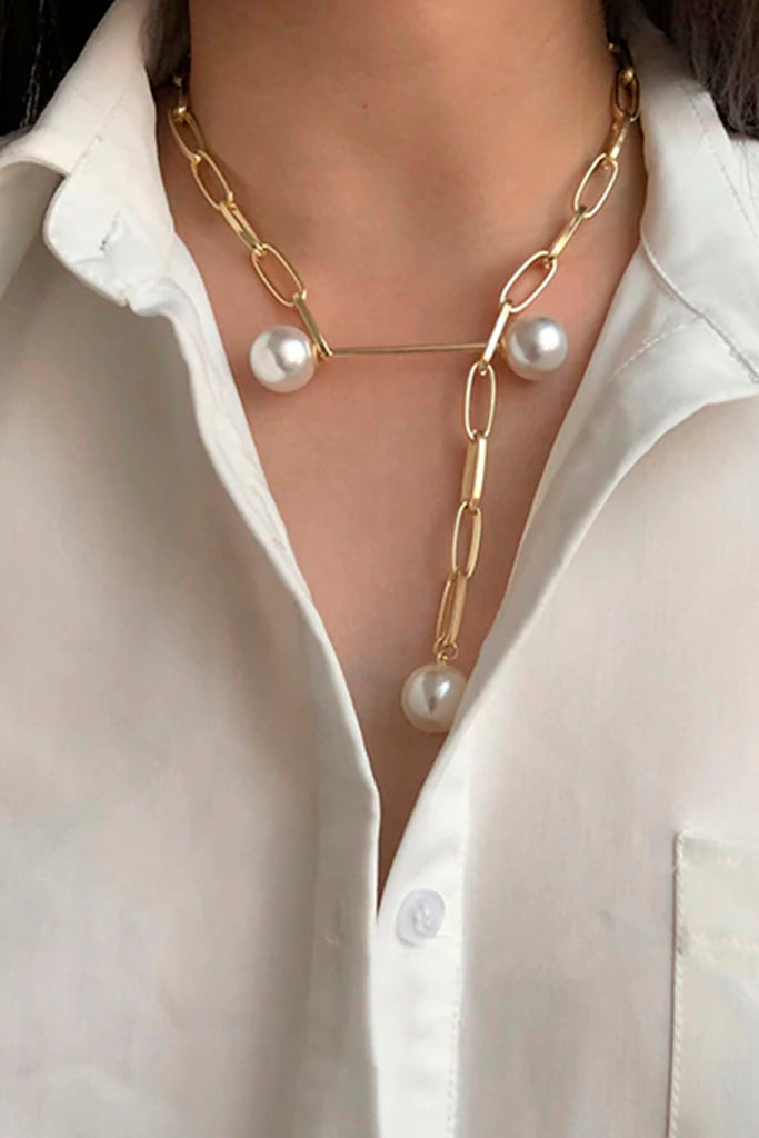 Pearlita Χρυσό Κολιέ με Αλυσίδα και Πέρλες | Κοσμήματα - Κολιέ Μενταγιόν