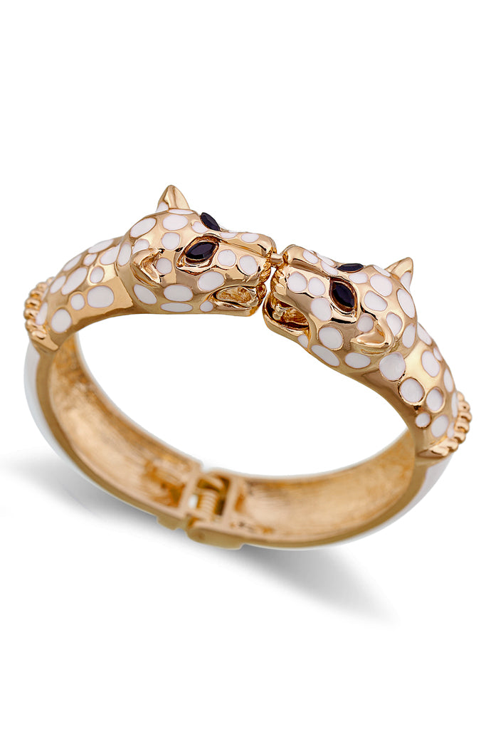 Kissing Leopards Λευκό Βραχιόλι Χειροπέδα | Κοσμήματα Βραχιόλια Kissing Leopards White Cuff Bracelet