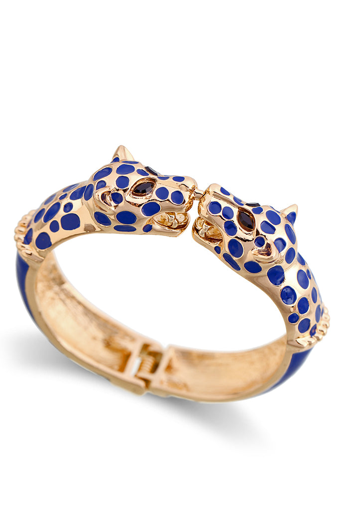 Kissing Leopards Blue Handcuff Bracelet