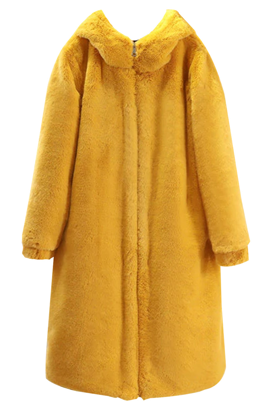 Seronia Μουσταρδί Κίτρινο Παλτό με Συνθετική Γούνα και Κουκούλα | Γυναικεία Ρούχα - Παλτό Πανοφώρια