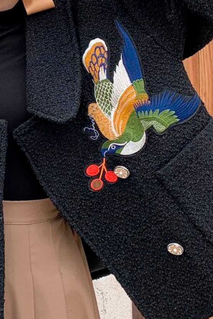 Bird Sounds Μαύρο Σακάκι Πανωφόρι με Κεντήματα Πουλιών | Γυναικεία Ρούχα - Σακάκια