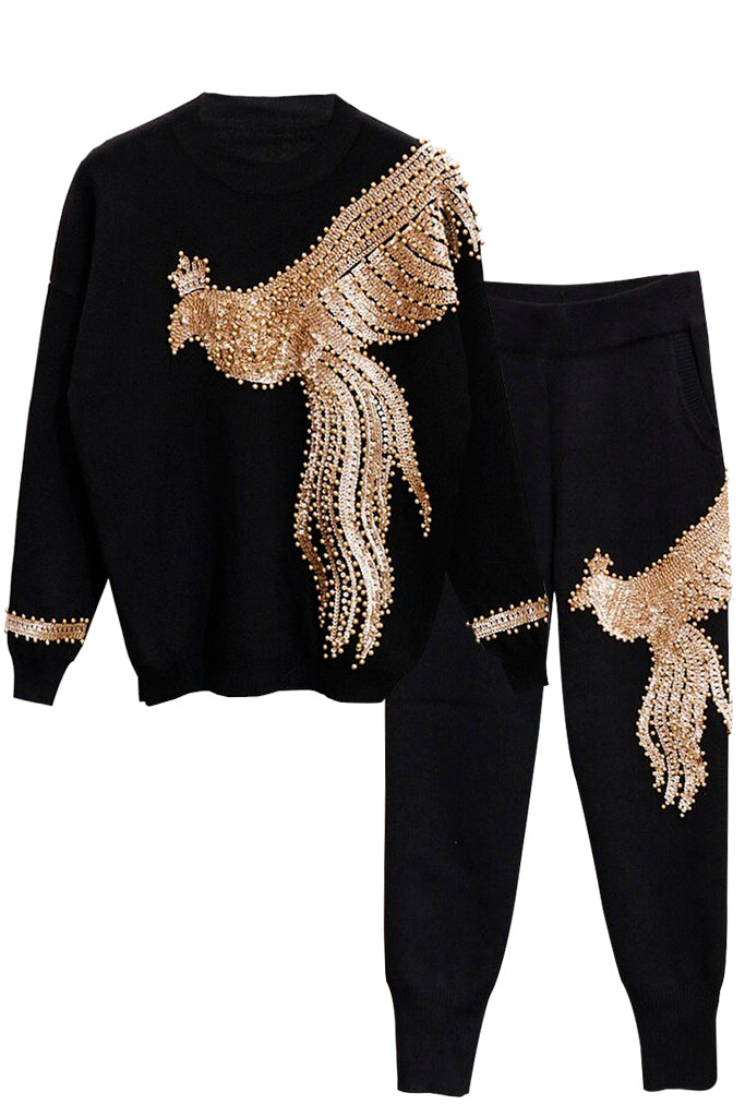 Royal Eagle Σετ Μπλούζα και Παντελόνι με Χρυσό Κέντημα Αετού | Γυναικεία Ρούχα - Diane Ford