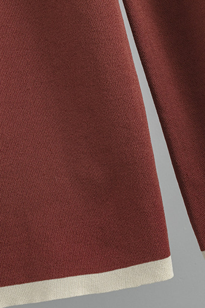 Bertra Καφέ Πλεκτό Σετ Τοπ και Παντελόνι | Γυναικεία Ρούχα - Πλεκτά Σετ - Moncye | Bertra Brown Knitted Set with Top and Pants