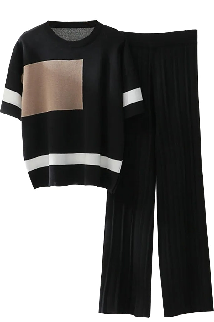 Bantu Μαύρο Πλεκτό Σετ Τοπ και Παντελόνι | Γυναικεία Ρούχα - Πλεκτά Σετ | Bantu Black Knitted Set with Top and Pants