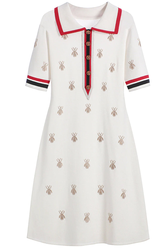 Little Bees Λευκό Πλεκτό Βαμβακερό Φόρεμα | Γυναικεία Ρούχα - Φορέματα 