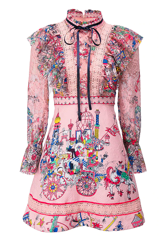 Emerson Ροζ Πολύχρωμο Εμπριμέ Φόρεμα | Γυναικεία Φορέματα 