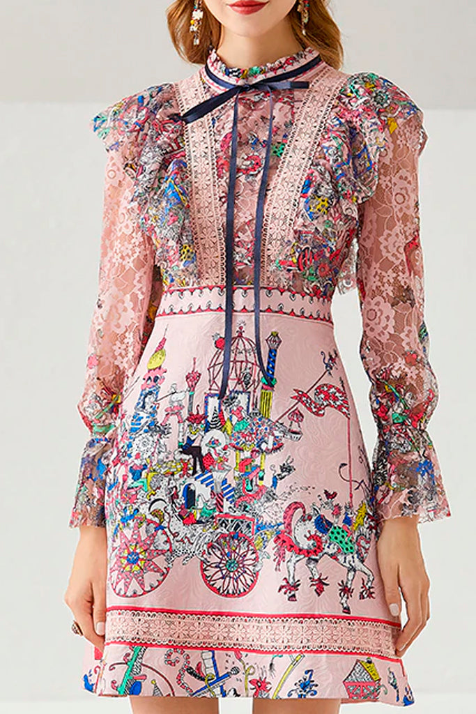Emerson Ροζ Πολύχρωμο Εμπριμέ Φόρεμα | Γυναικεία Φορέματα 