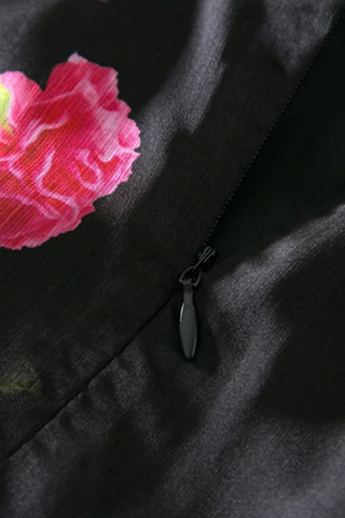 Alyona Μαύρο Εμπριμέ Μάξι Φόρεμα - De La Rosa | Γυναικεία Ρούχα