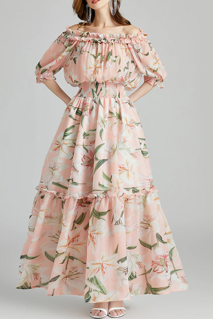 Zoe Εμπριμέ Φλοράλ Φόρεμα με Βολάν | Γυναικεία Ρούχα - Φορέματα Βραδινά