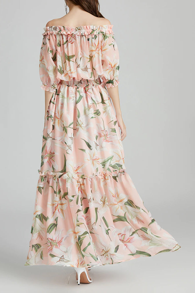Zoe Εμπριμέ Φλοράλ Φόρεμα με Βολάν | Γυναικεία Ρούχα - Φορέματα Βραδινά
