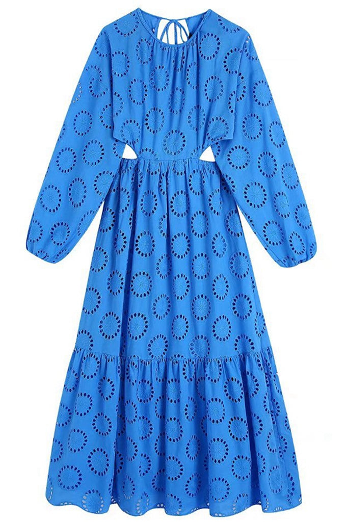 Glora Μπλε Φόρεμα με Διάτρητα Σχέδια | Γυναικεία Ρούχα - Φορέματα 