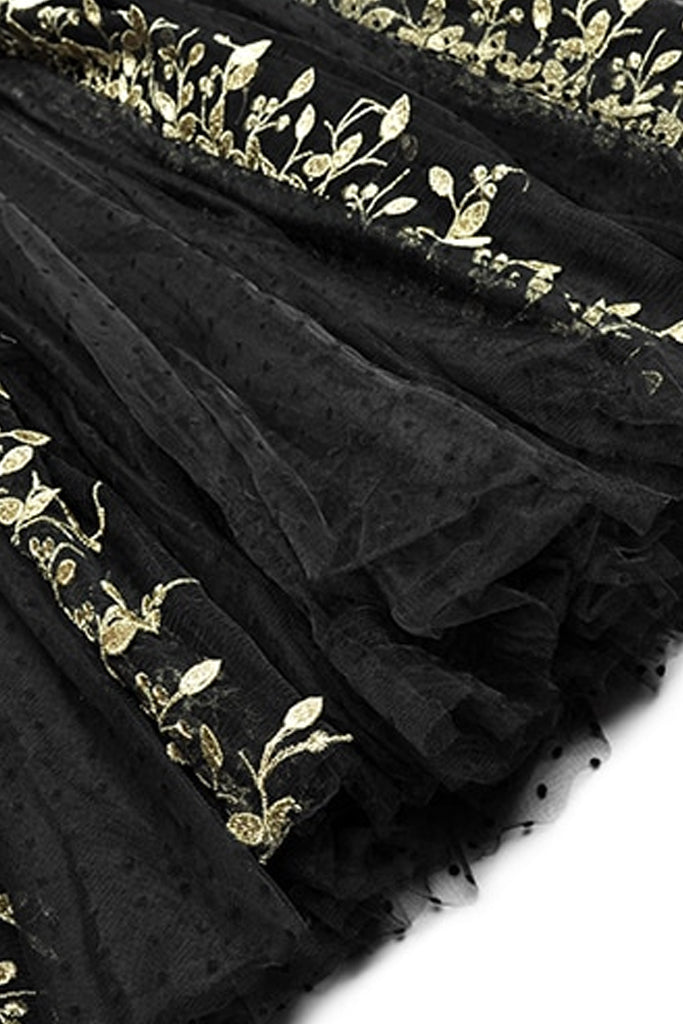 Lorely Μαύρο Μακρύ Φόρεμα με Δαντέλα και Τούλι | Γυναικεία Ρούχα - Φορέματα Βραδινά