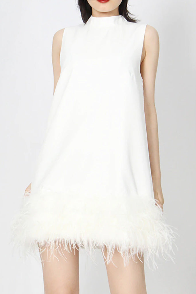 Otter Λευκό Μίνι Φόρεμα με Φτερά | Γυναικεία Βραδινά Φορέματα - Philip Lang
