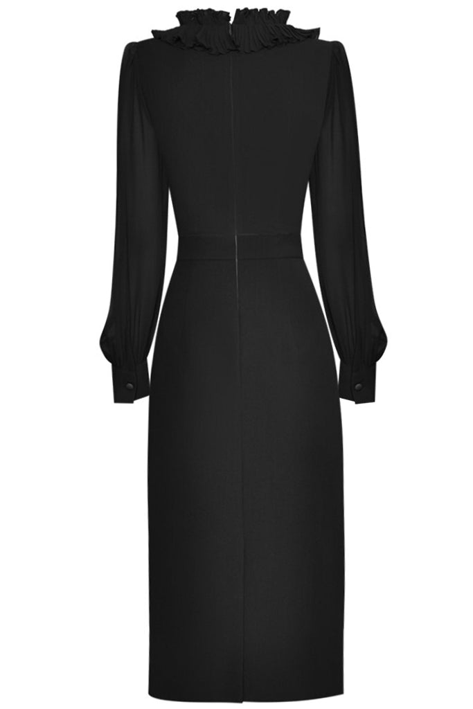 Emme Μαύρο Φόρεμα με Βολάν και Πιέτες | Γυναικεία Βραδινά Φορέματα - Philip Lang