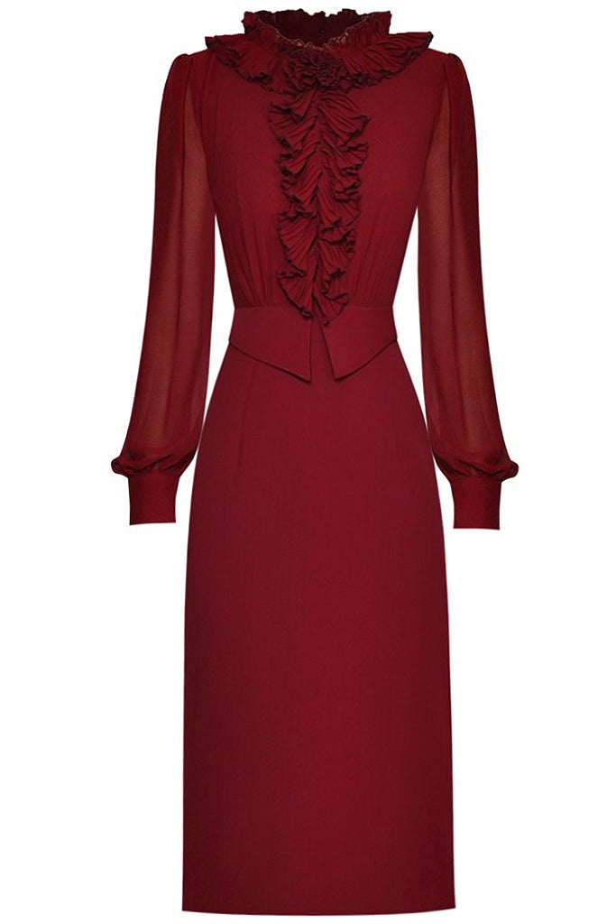 Emme Κόκκινο Φόρεμα με Βολάν και Πιέτες | Γυναικεία Βραδινά Φορέματα - Philip Lang