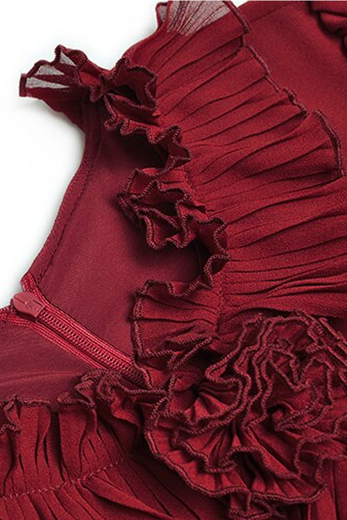 Emme Κόκκινο Φόρεμα με Βολάν και Πιέτες | Γυναικεία Βραδινά Φορέματα - Philip Lang