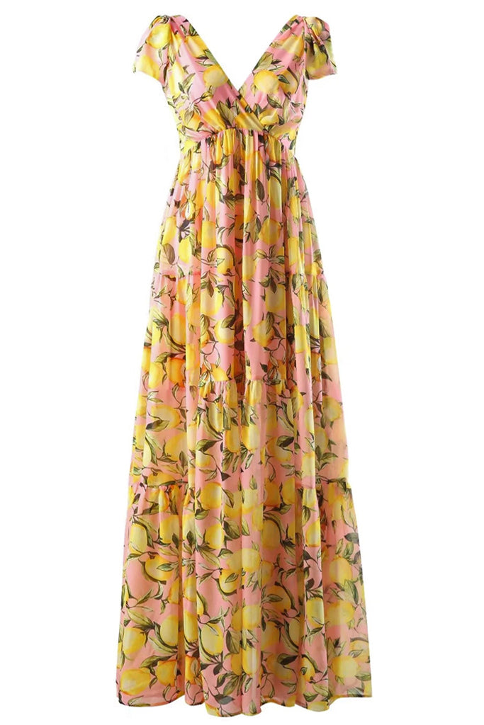 Lemon Garden Εμπριμέ Φόρεμα με Βολάν | Γυναικεία Ρούχα - Φορέματα - Βραδινά Lemon Garden Printed Dress