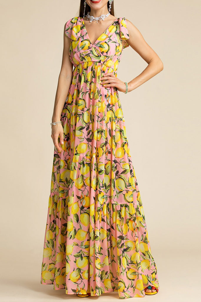 Lemon Garden Εμπριμέ Φόρεμα με Βολάν | Γυναικεία Ρούχα - Φορέματα - Βραδινά Lemon Garden Printed Dress