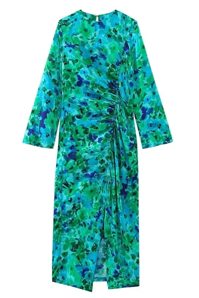 Netary Εμπριμέ Φόρεμα με Σούρα | Γυναικεία Ρούχα - Φορέματα | Netary Blue Printed Dress