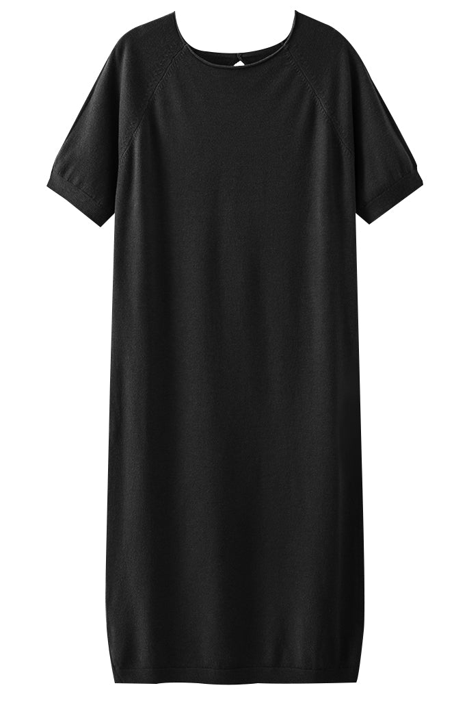 Berty Μαύρο Πλεκτό Φόρεμα με Κοντά Μανίκια | Γυναικεία Ρούχα - Φορέματα - Πλεκτά | Berty Black Knit Midi Dress with Short Sleeves