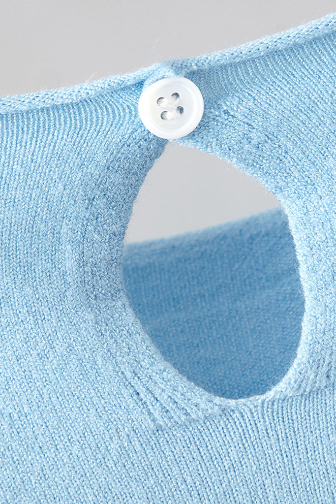 Berty Γαλάζιο Πλεκτό Φόρεμα με Κοντά Μανίκια | Γυναικεία Ρούχα - Φορέματα - Πλεκτά | Berty Light Blue Knit Midi Dress with Short Sleeves