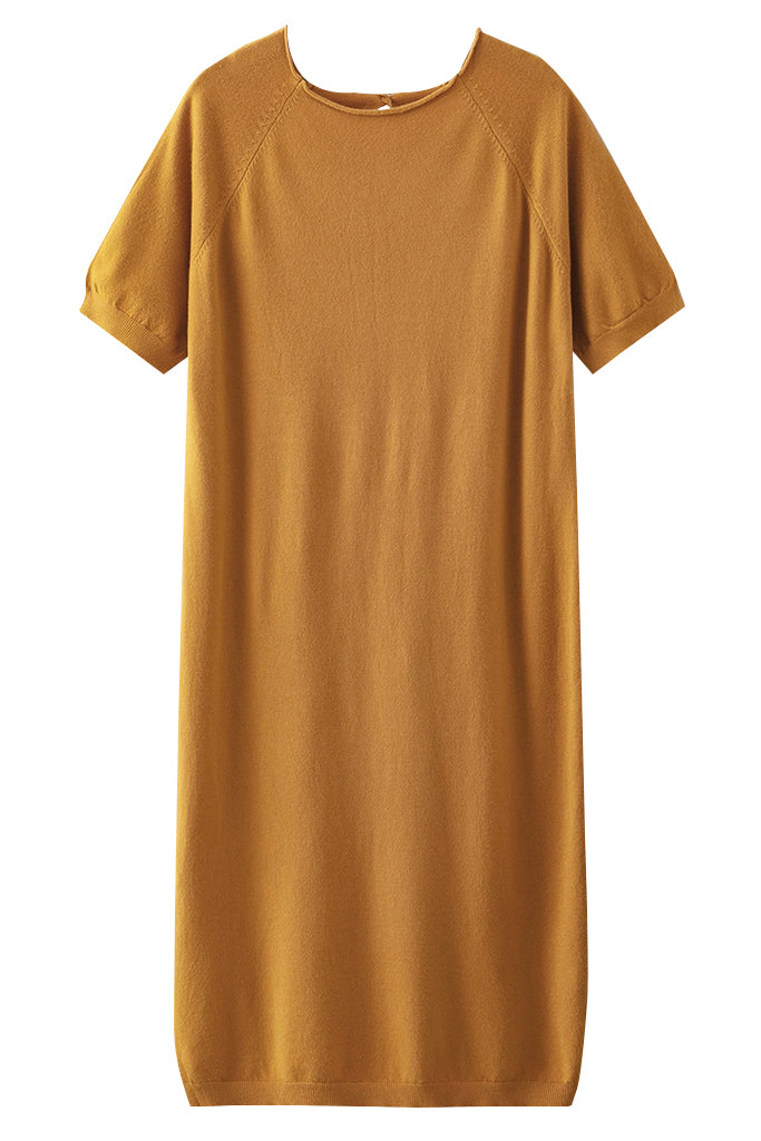 Berty Μουσταρδί Πλεκτό Φόρεμα με Κοντά Μανίκια | Γυναικεία Ρούχα - Φορέματα - Πλεκτά | Berty Mustard Knit Midi Dress with Short Sleeves