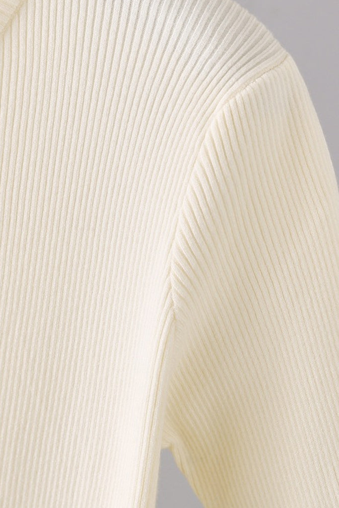 Iska Ιβουάρ Εφαρμοστό Πλεκτό Φόρεμα με Κοντά Μανίκια | Γυναικεία Ρούχα - Φορέματα - Πλεκτά | Iska Ivory Knit Fit Midi Dress with Short Sleeves