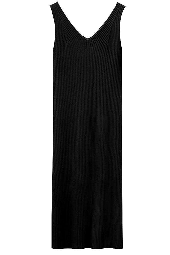 Kea Black Fitted Knitted Dress With Straps
