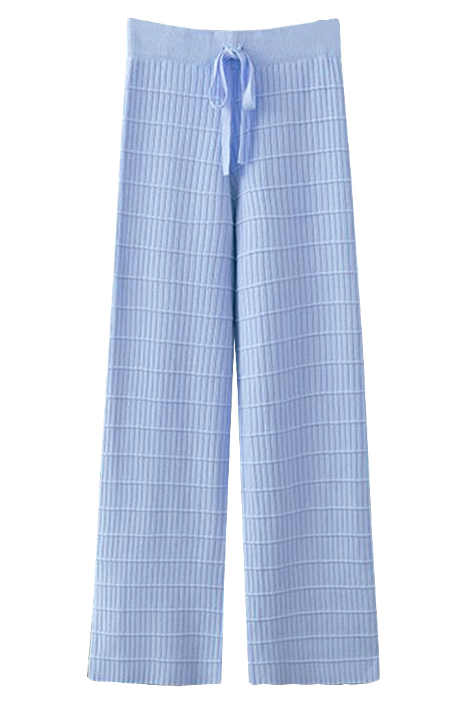 Zeky Γαλάζια Πλεκτή Παντελόνα | Γυναικεία Ρούχα - Παντελόνια | Zeky Light Blue Knitted Stripped Pants