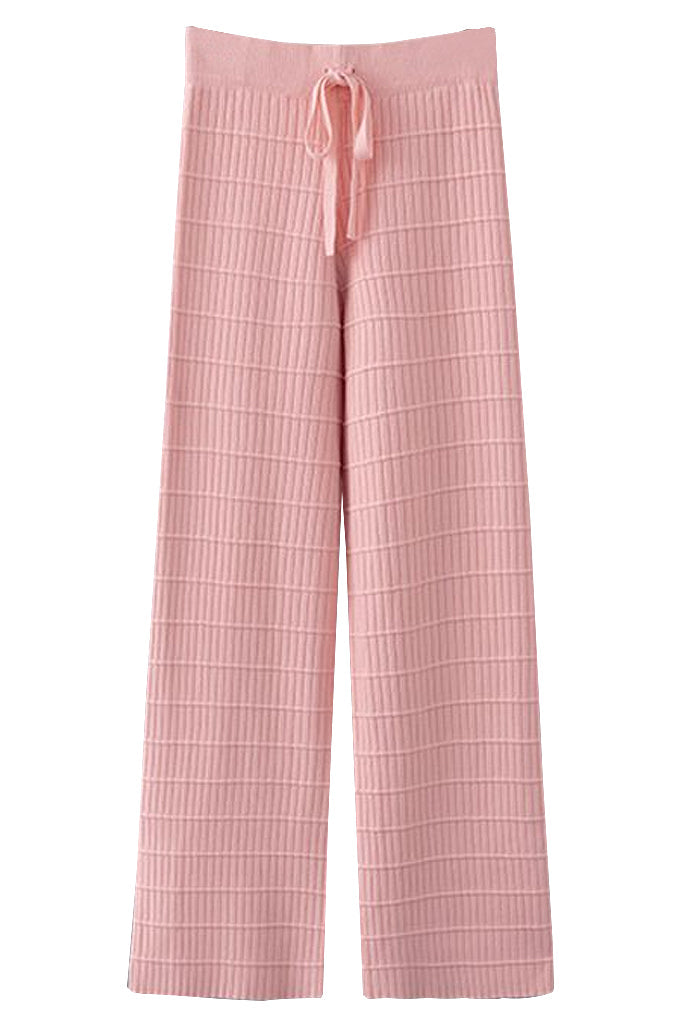 Zeky Ροζ Πλεκτή Παντελόνα | Γυναικεία Ρούχα - Παντελόνια | Zeky Light Pink Knitted Stripped Pants
