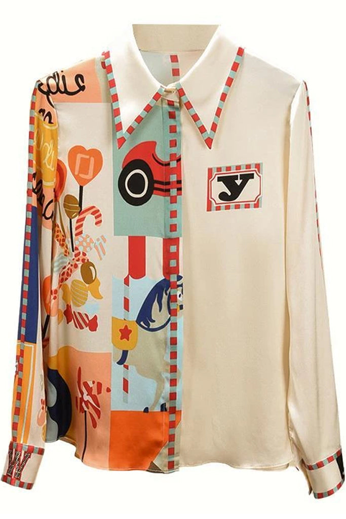 Trape Πολύχρωμο Εμπριμέ Πουκάμισο | Γυναικεία Ρούχα - Πουκάμισα Τοπ | Trape Beige Multicolor Shirt