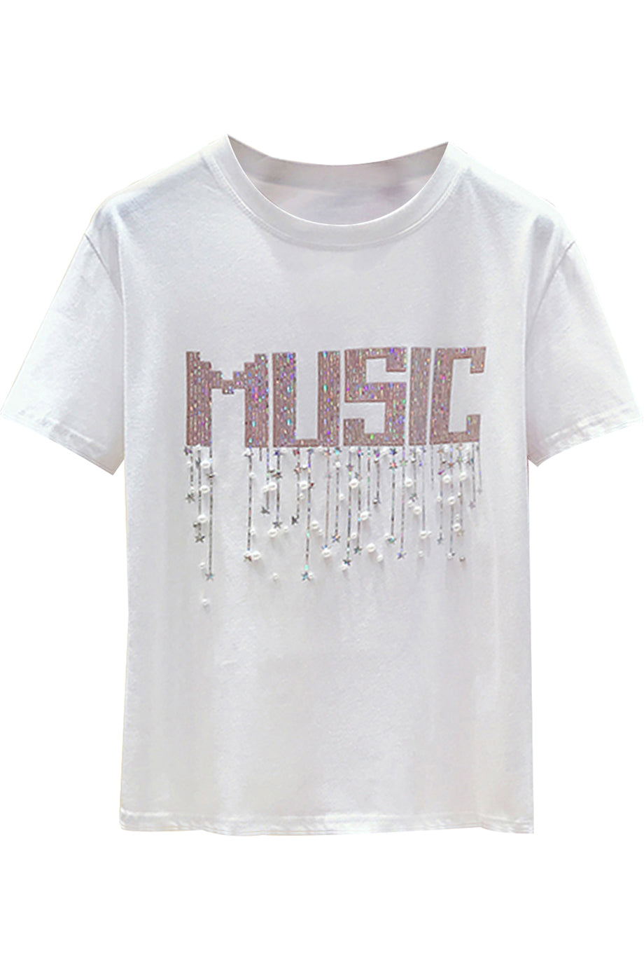 Music White T-shirt with 3D Design