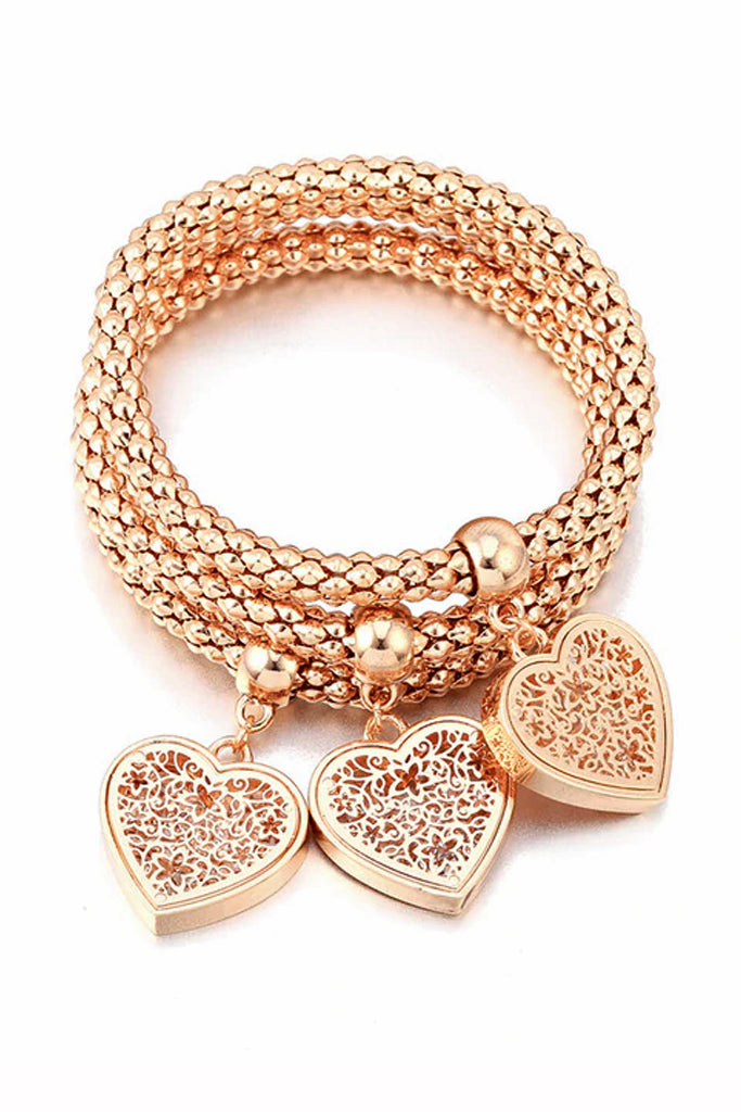 3 Hearts Σετ Χρυσά Βραχιόλια με Καρδιές | Κοσμήματα - Pasquette