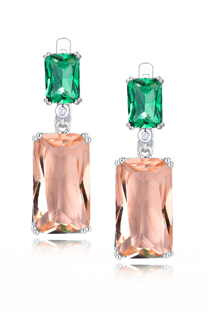 Ροζ Πράσινα Σκουλαρίκια με Κρύσταλλα | Κοσμήματα - Σκουλαρίκια