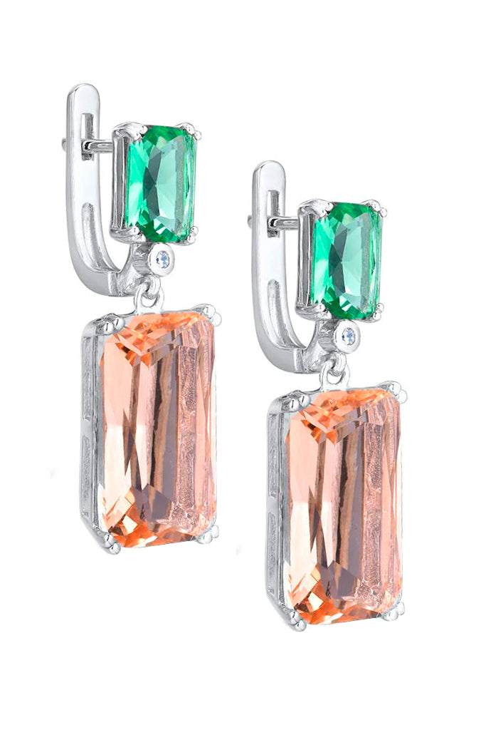 Ροζ Πράσινα Σκουλαρίκια με Κρύσταλλα | Κοσμήματα - Σκουλαρίκια
