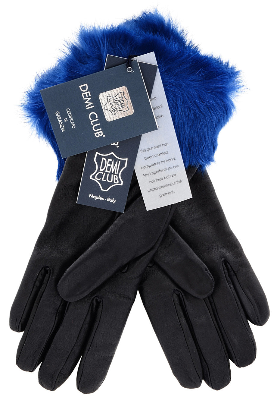 Μαύρα Μπλε Δερμάτινα Γάντια με Γούνα - Demi | Γυναικεία Γάντια