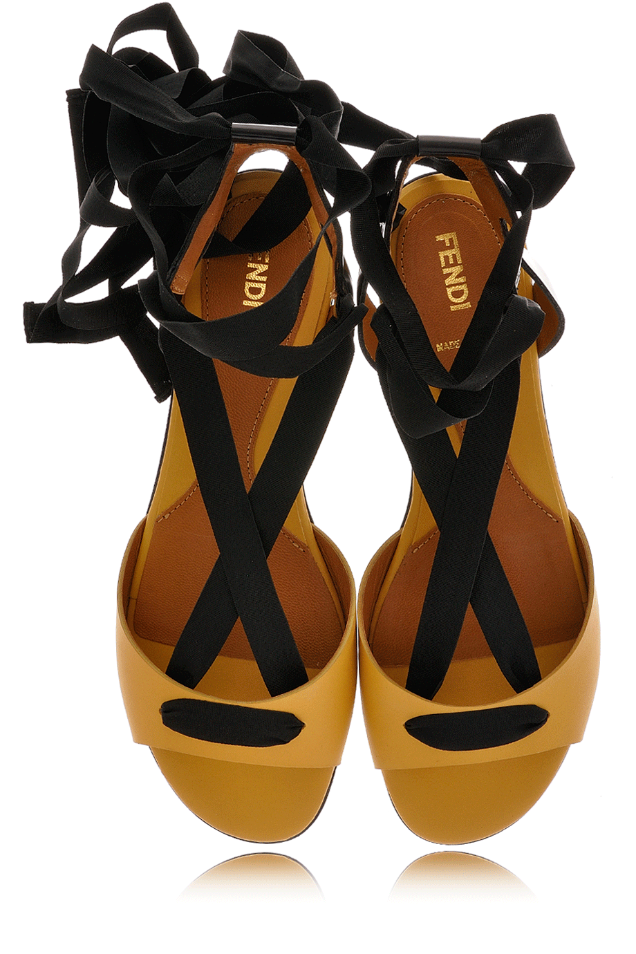 Μουσταρδί Μαύρα Σανδάλια - Fendi Summertime | Γυναικεία Παπούτσια