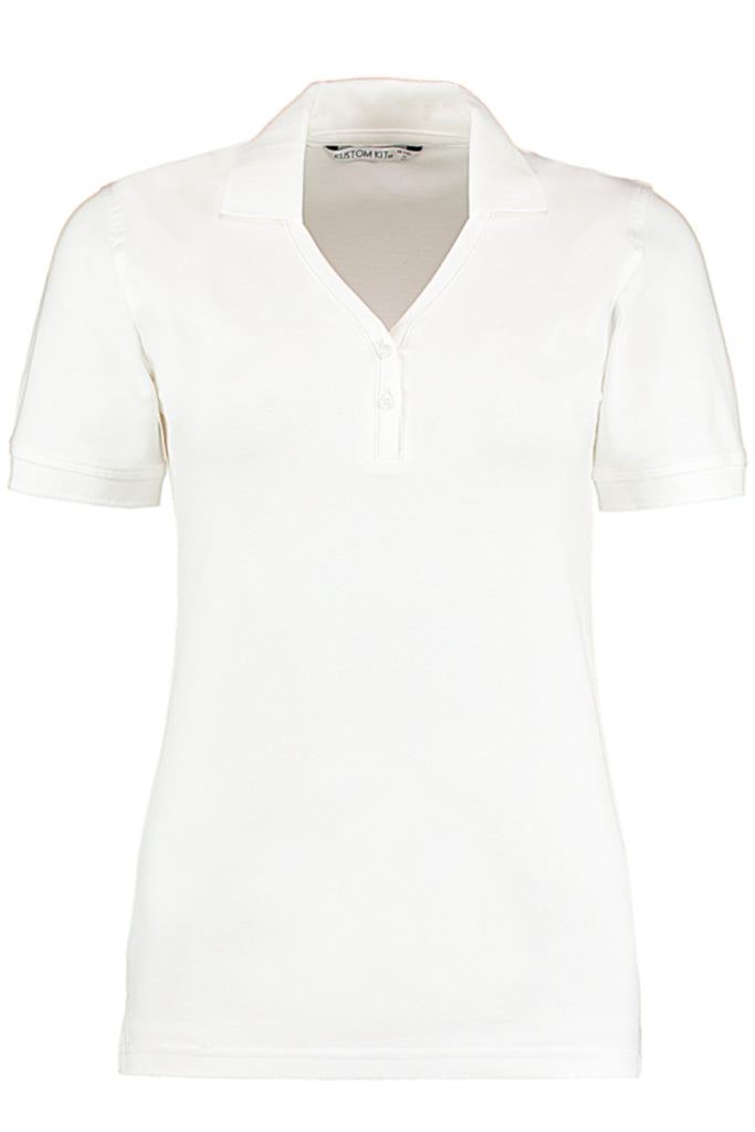 Λευκό Κοντομάνικο Μπλουζάκι με Κουμπάκια | Γυναικεία Ρούχα T-Shirts - Kustom Kit