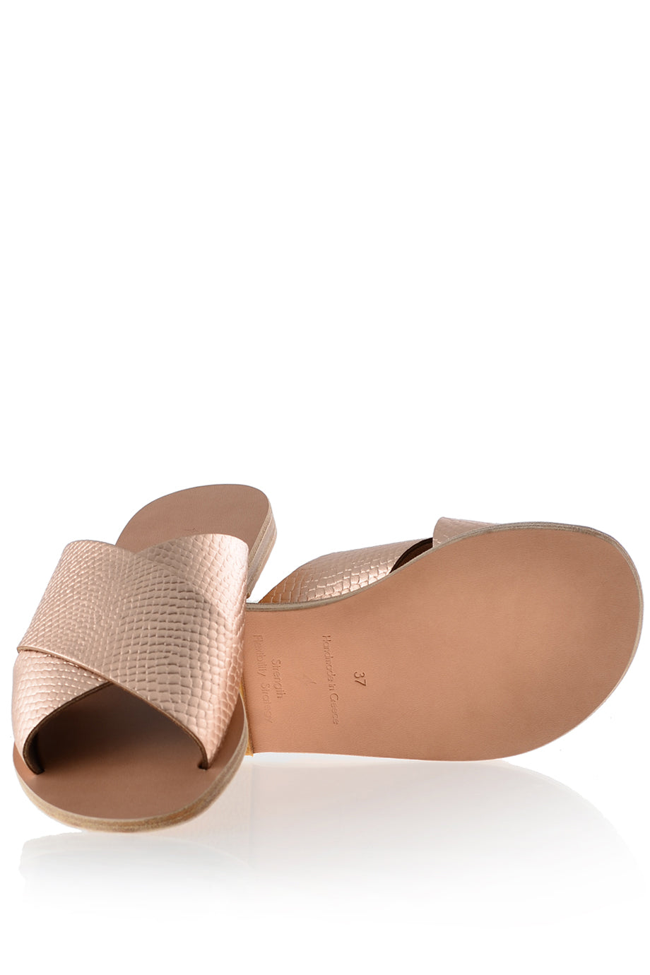 Hera Χειροποίητα Ανατομικά Δερμάτινα Σανδάλια Φίδι σε Ροζ Χρυσό - Graecus | Γυναικεία Παπούτσια