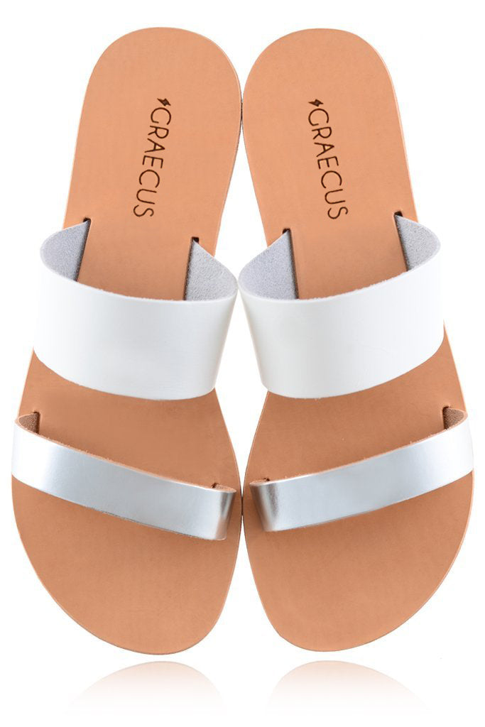 Λευκά Ασημί Δερμάτινα Σανδάλια - GRAECUS Sandals | Γυναικεία Παπούτσια