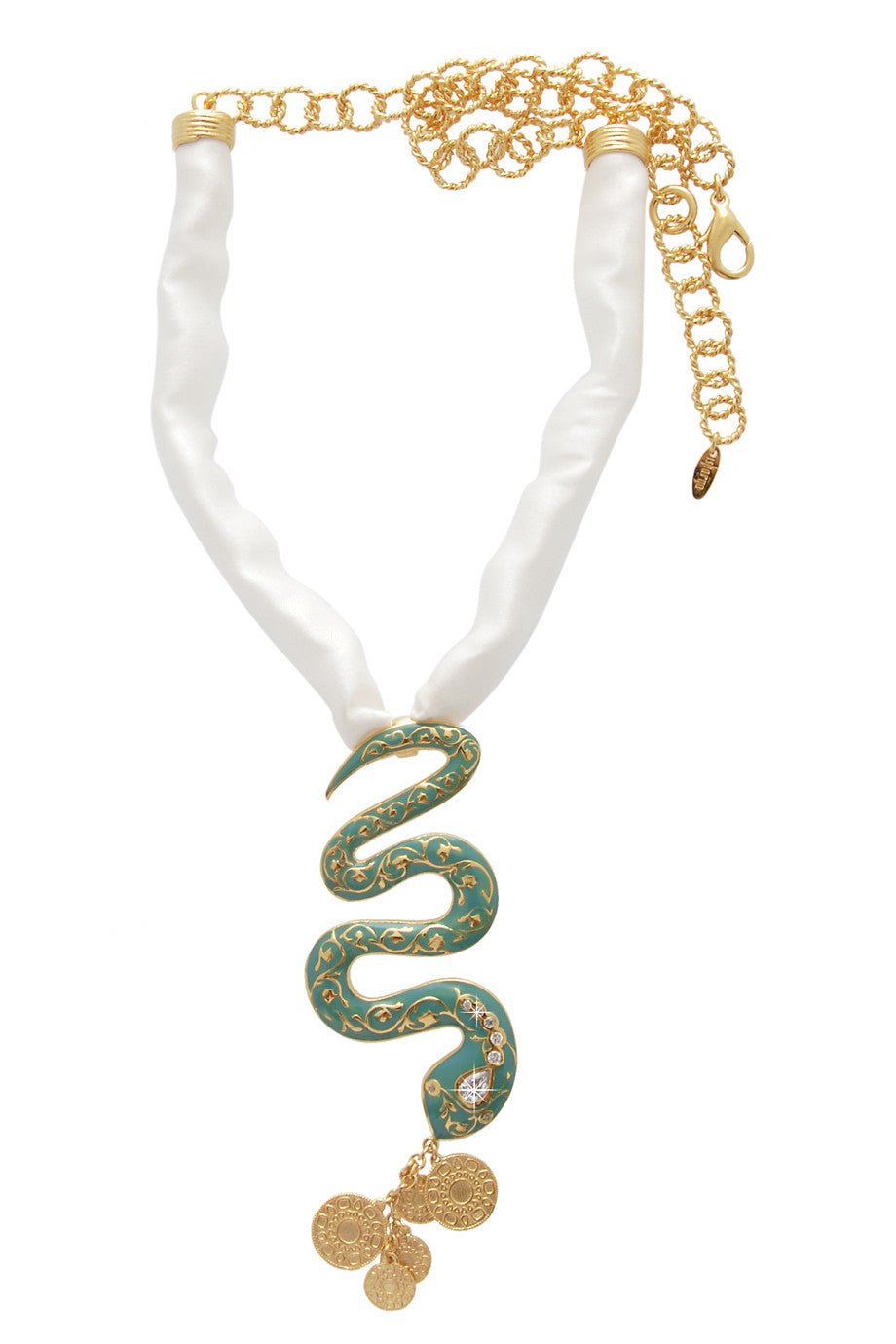 Τυρκουάζ και Χρυσό Μενταγιόν με Φίδι - Isharya | Κοσμήματα