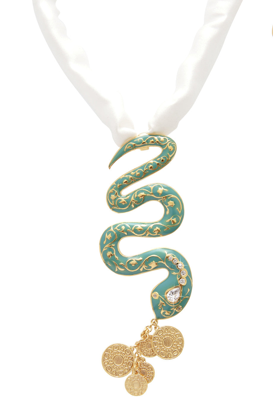 Τυρκουάζ και Χρυσό Μενταγιόν με Φίδι - Isharya | Κοσμήματα