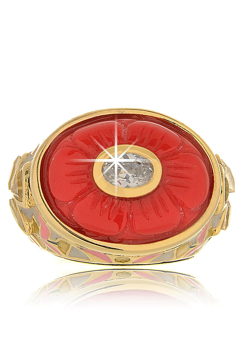 Ροζ Κοραλί Ανάγλυφο Δαχτυλίδι - Isharya | Κοσμήματα
