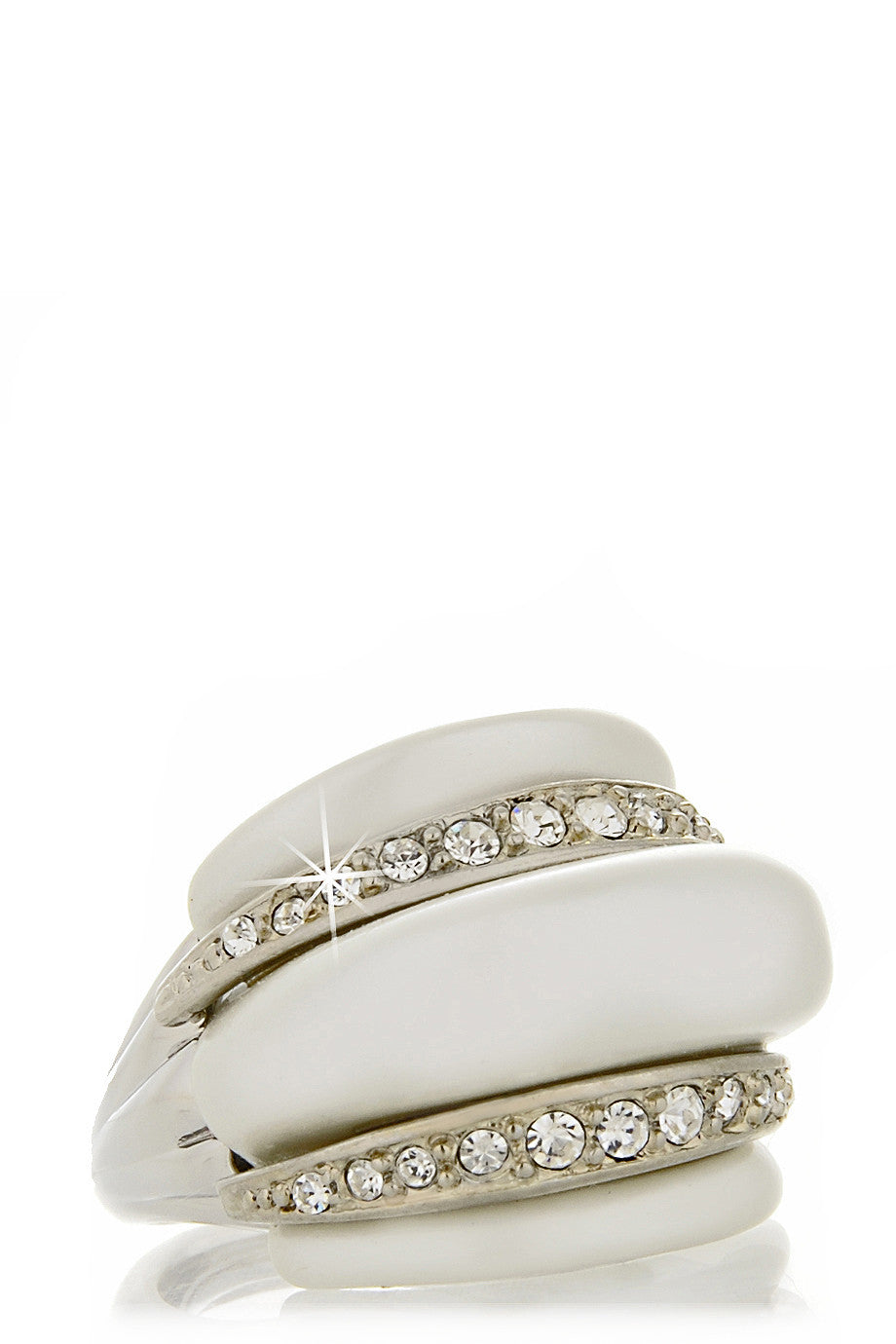 Λευκό Δαχτυλίδι με Κρύσταλλα - Kenneth Jay Lane | Κοσμήματα