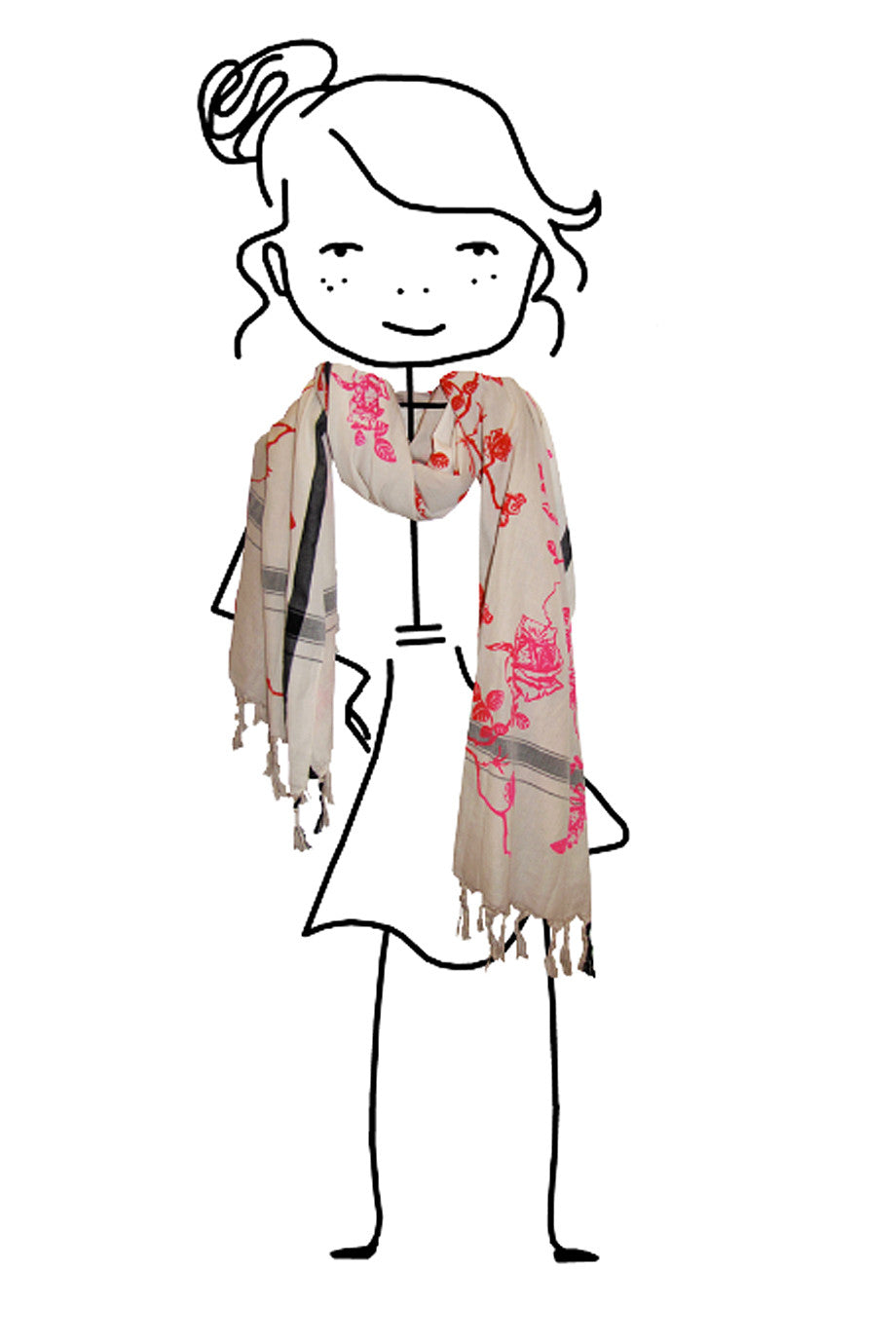 ROSES Beige Scarf with patterns